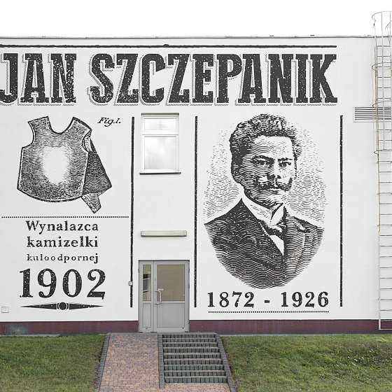 Projekt muralu z okazji 50-lecia firmy PSO MASKPOL, 2018 realizacja projektu: malował mgr Wojciech Woźniak