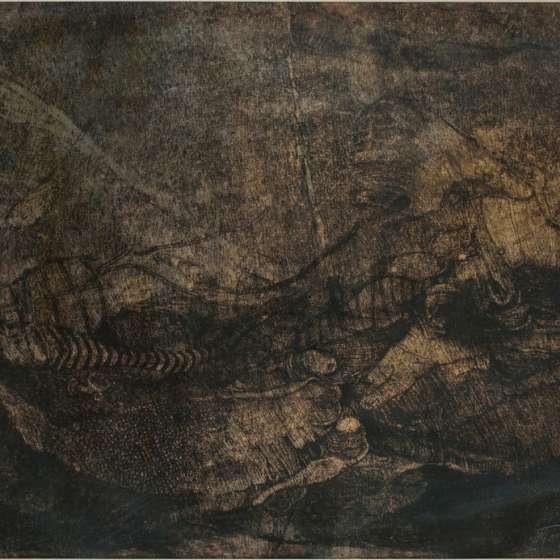 Świat podwodny III - tryptyk, część lewa, rysunek na płótnie