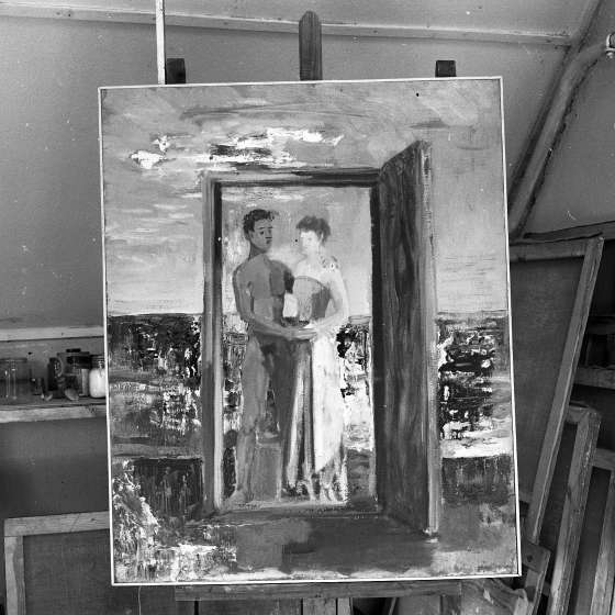 Otwarte drzwi [Spotkanie], Stanisław Teisseyre, malarstwo olejne, obraz powstał w 1935, zdj. 1969, [X/48/392]