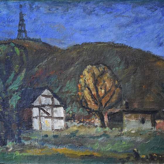 Bohdan Borowski, Pejzaż, 1957, olej na płótnie, 36 x 50 cm, własność p. Doroty Borowskiej