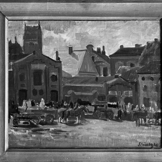 Targ w Gniewie, Stanisław Teisseyre, malarstwo olejne, akwarele, obraz powstał w 1954, zdj. 1962 [X/53/439]